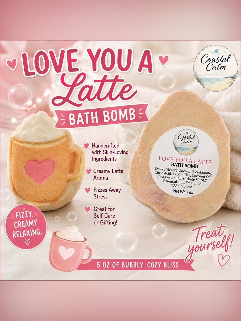 ☕ LOVE YOU A LATTE — Bath Bomb
